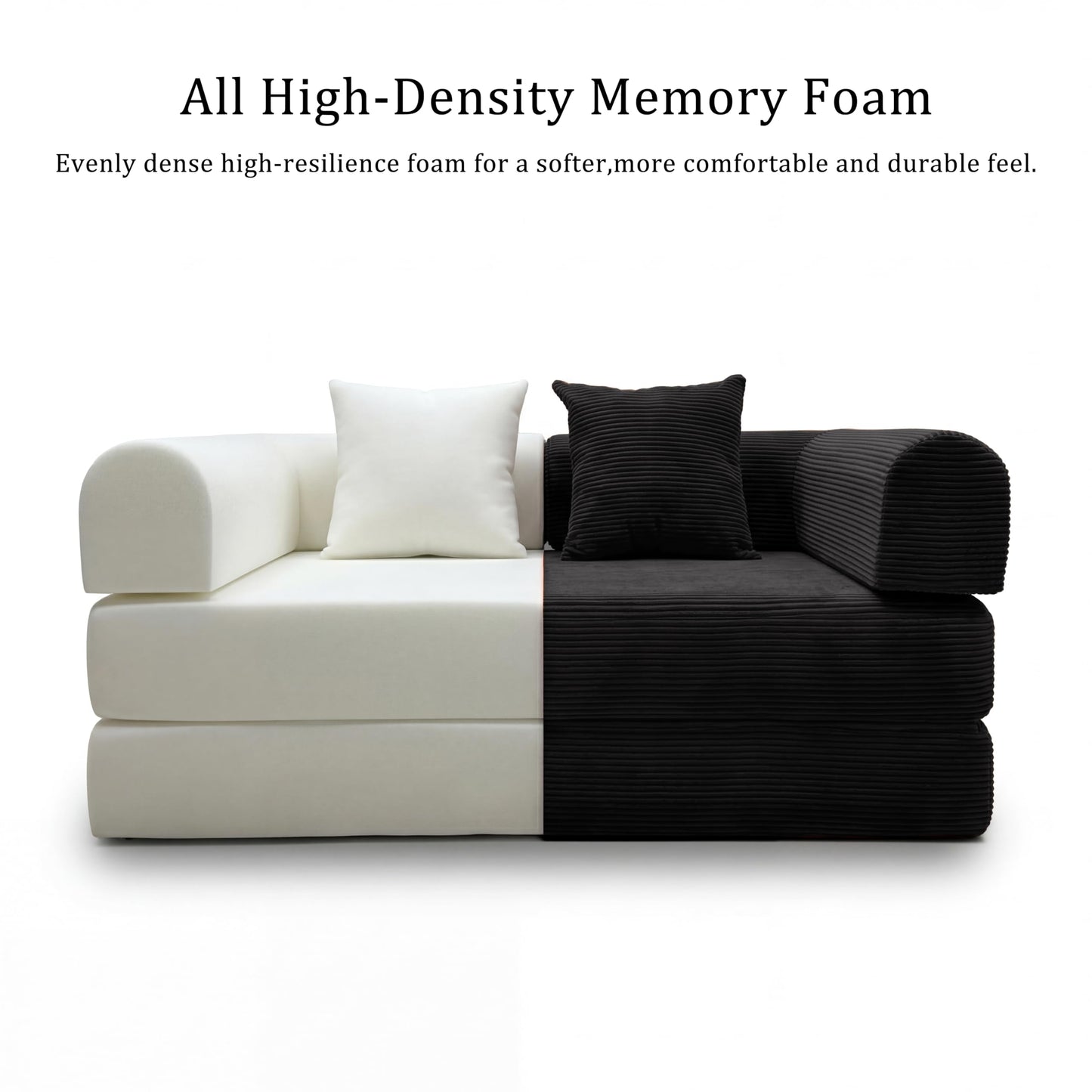 HouseMila 53.15" Boneless Couch,4-in-1 Futon Sofa Bed Modular Loveseat Sleeper Folding Compressed Couch with Pillows,No Assembly Required Convertible Sofa Bed for Living Room Bedroom Guest Room,Black