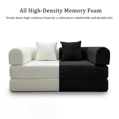 HouseMila 53.15" Boneless Couch,4-in-1 Futon Sofa Bed Modular Loveseat Sleeper Folding Compressed Couch with Pillows,No Assembly Required Convertible Sofa Bed for Living Room Bedroom Guest Room,Black