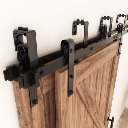 ZEKOO 12FT Double Track Bypass Sliding Barn Door Hardware Kit for 2 Doors, Bypass Barn Door Track Kit, Low Ceiling, Easy Install, J Shape Hanger, Fit 72" Wide Door Panel