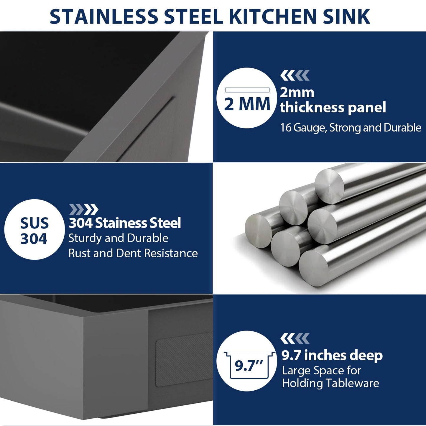 30 Black Farmhouse Sink - Lordear 30 inch Farm Kitchen Sink Workstation Apron Front 16-Gauge Gunmetal Black Stainless Steel Single Bowl Deep Kitchen Farmer Sinks, 9" Apron Height