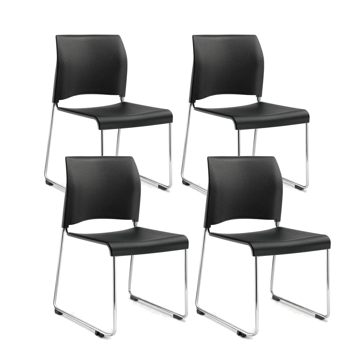 OEF Furnishings OEF8810-11-10/4 Commercial Stack Chair (Hard Plastic Seat and Back, Black, Chrome Frame, 4-Pack)