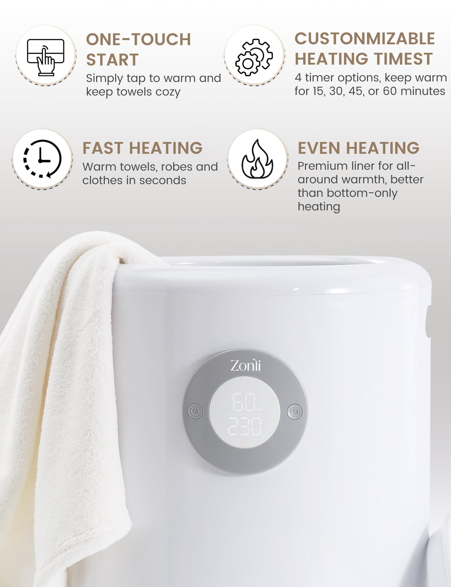 ZonLi Towel Warmer, Large Towel Warmers for Bathroom, Luxury Heated Towel Warmer Bucket, with Auto Shut-Off, Adjustable Timer, Scented Discs, Fits 2 Oversized Towels, Blankets, Bathrobes