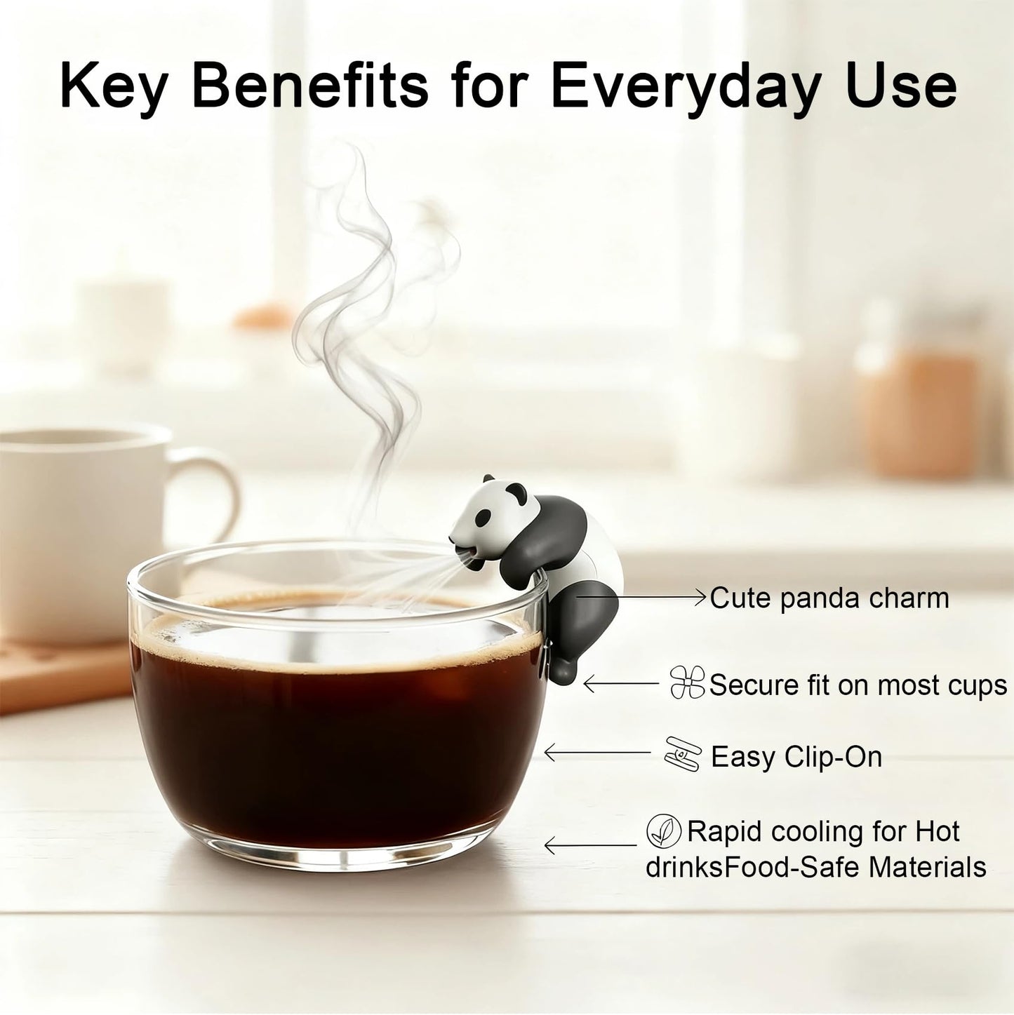 Mini Food Cooling Fan, USB Rechargeable Beverage Cooler for Coffee Tea Milk, 3-5 Min Fast Cooling Portable Mug Chiller, Cute Panda Desk Accessory for Home Office Kitchen