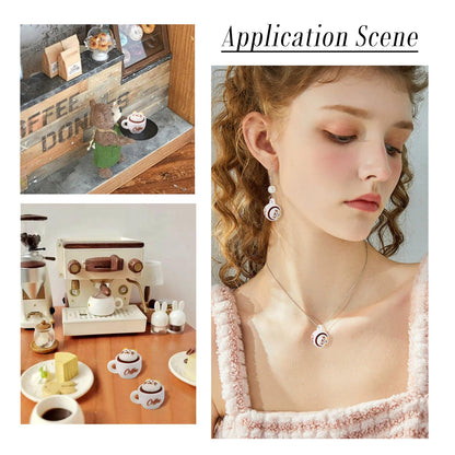 Cheriswelry 35Pcs Mini Resin Coffee Cups Food Drinks Miniature Dollhouse Accessories Cute Cat Coffee Mug Ornament 17.5x23mm for Kitchen Play Tableware Party Decoration