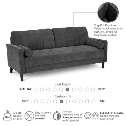 Bush Home 77-inch Sofa, Living Room Furniture, Max Collection, Iron Gray Chenille Fabric