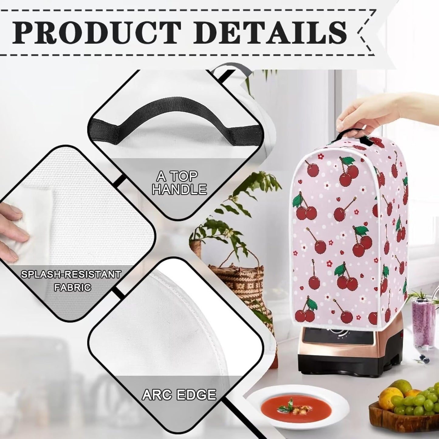 Blender Covers for Kitchen Appliances, Dust Covers with Handle for Home Kitchen Decor, Cherry Pattern