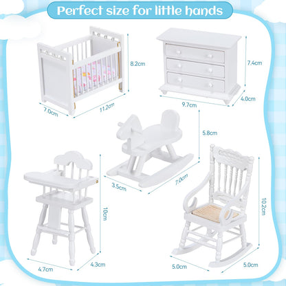 Silipull 5 Pcs 1: 12 Scale Wooden Dollhouse Furniture Set Miniature Wood Bedroom Furniture Wooden Dollhouse Accessories Encourage Creative and Imaginative Play for Kid Miniature Bathroom(White)