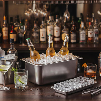 Baderke Stainless Steel Ice Cube Tray Ice Bucket 18 Slot Heavy Duty Metal Icecube Mold Wine Beer Champagne Bucket Container for Bars Parties Picnics