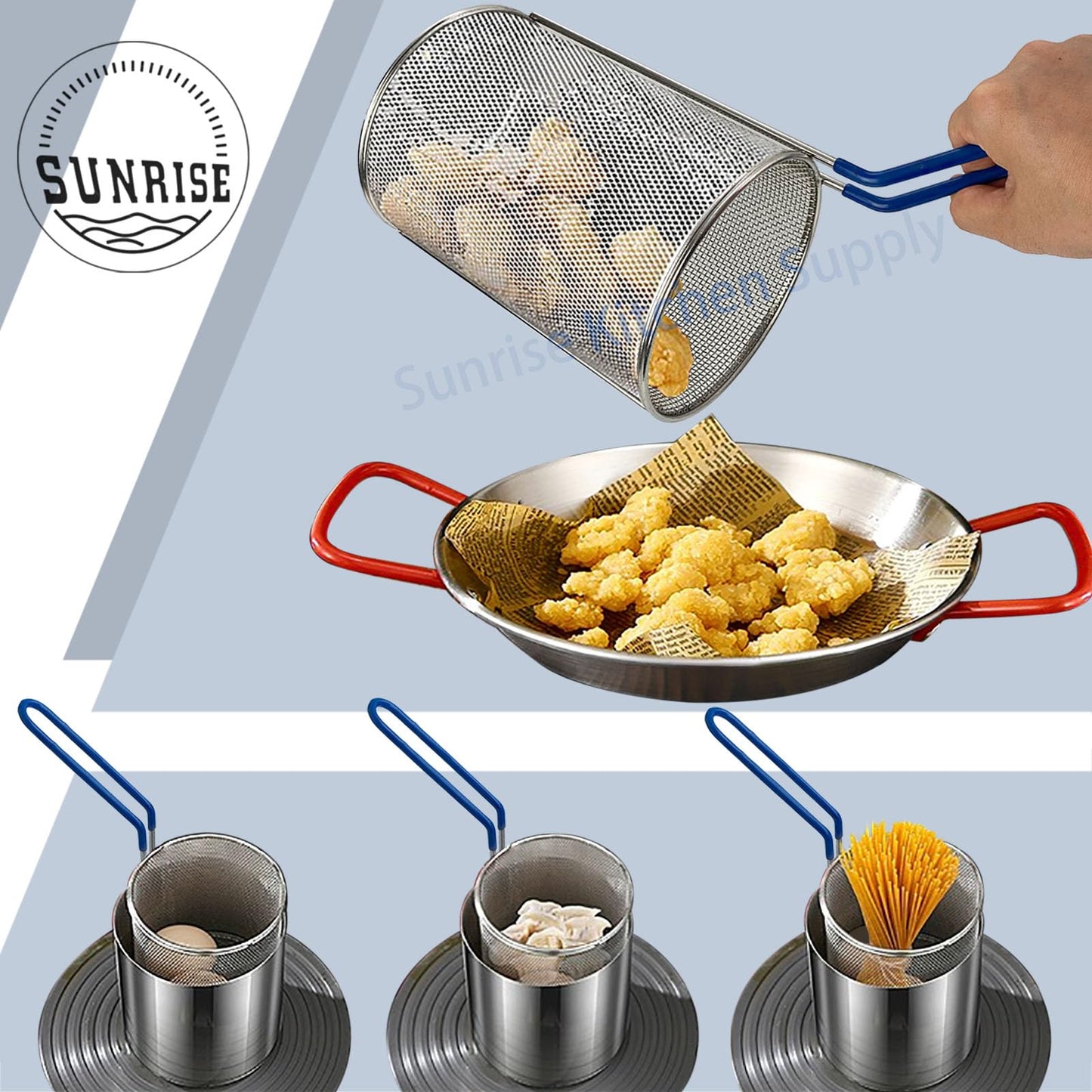 Sunrise Kitchen Supply Stainless Steel Pasta Boil Basket (1, 5"D x 9"H)
