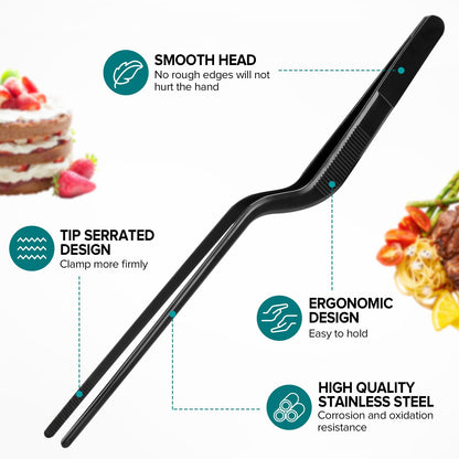 Kitchen Tweezer Tongs Set,6 Pcs Kitchen Tweezers,8" Cooking Tweezers Set,Stainless-Steel Food Chef Culinary Tweezers Tongs for Baking Decorating Feeding Plating,Black