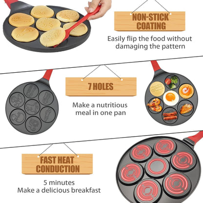Dinosaur Egg Pan, Nonstick Omelet and Silver Dollar Pancake Maker, 7-Cups Car Truck Pancake Mold