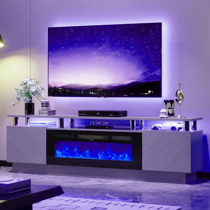 OneBlis 70" TV Stand for Living Room, Entertainment Center with Storage Cabinet, Fits TVs up to 80", Modern Media Console with Shelves, 36" Electric Fireplace (Grey+Black)