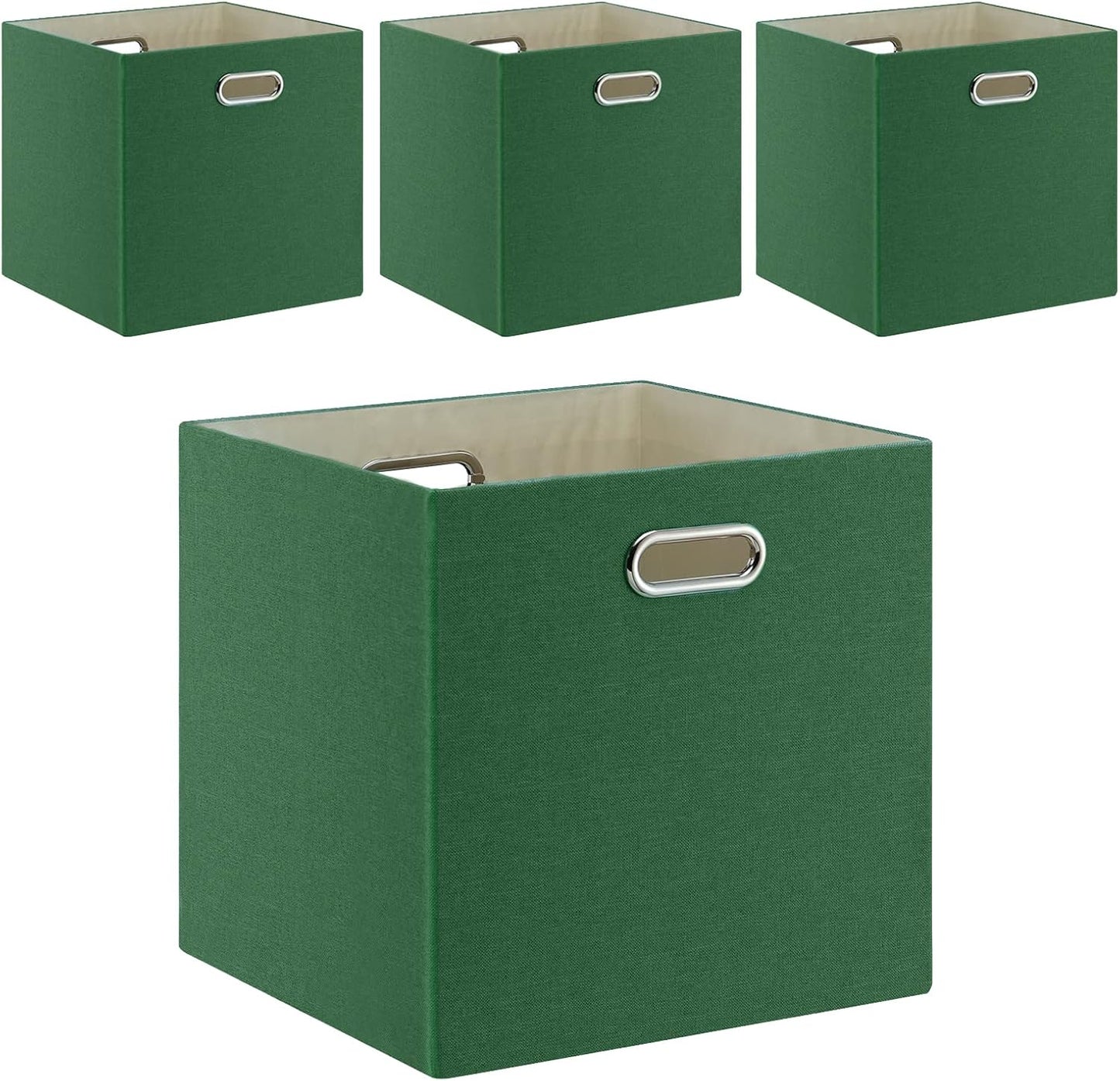 Grass Green Cube Storage Bins 11×11 Linen Foldable Box Set of 4, Large Capacity Collapsible Organization Basket for