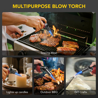 TBTeek Torch Lighter, Portable Kitchen Torch with 45° Rotatable Head, Adjustable Flame, Refillable Butane Torch Lighter