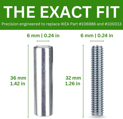 Spare Hardware Parts Bed Frame Set, Long Round Coupling Nut Sleeve and Threaded Rod, Pack of 4 Each