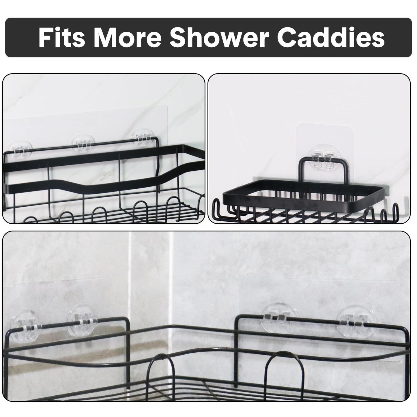FEPTUASE Shower Caddy Adhesive Replacement, Double Hooks No Drilling, Transparent Strong Adhesive Waterproof for Shower Caddy, Bathroom Storage Shelves, Kitchen Racks (Double Hooks * 8pcs)