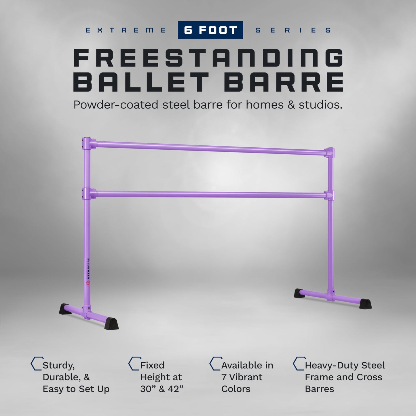 VITA Barre Portable Freestanding Double Ballet Barre, Extreme, 6 Ft Bars, Purple, Steel | Fixed Height, Made in USA, Home or Gym Exercise Equipment for Kids & Adults | Dance, Fitness, Pilates