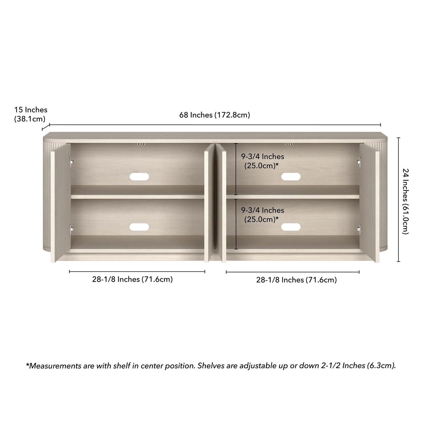 Henn&Hart Fluted TV Stand for TVs up to 75" with 2 Storage Cabinets with an Adjustable Shelf for Living Room, Family Room, or Office, Beech White