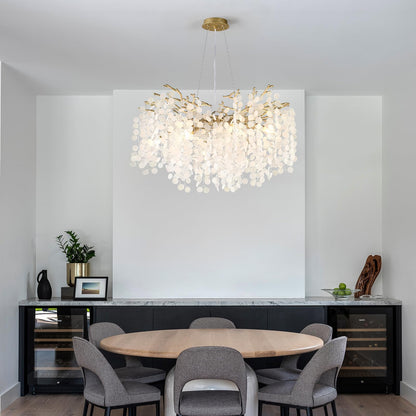 VBKK 32 Inch Gold Crystal Chandelier, 10-Light Coastal Chandeliers for Dining Room, Large Modern Tree Branch Light Fixtures, Seashell Chandelier for Entryway Foyer Bathroom Living Room, E12