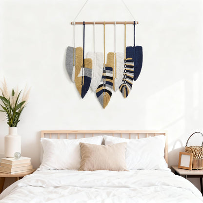 Betylifoy Macrame Leaf Wall Hanging, Boho Wall Decor, Handmade Woven Leaf Feather Boho Tapestry Bohemian Chic Wall Art Decor for Bedroom Living Room Nursery Apartment Backdrop