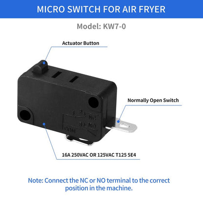 2 Packs Micro Switch KW7-0, Fit for Air Fryer XL Power XL Vortex Air Fryer, Normally Open 3 Pins 1NO 1NC Microswitches for Microwave Oven Welding Gun Induction Cooker, 16A 125V/250V