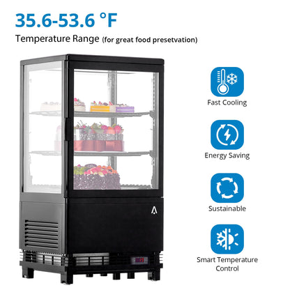 2.1 Cu.FT Refrigerator Display Case Commercial, Commercial Single-Door Display Fridge with Interior LED Lighting, Double-Layered Glass Commercial Countertop Bakery Display Refrigerator, Display Case
