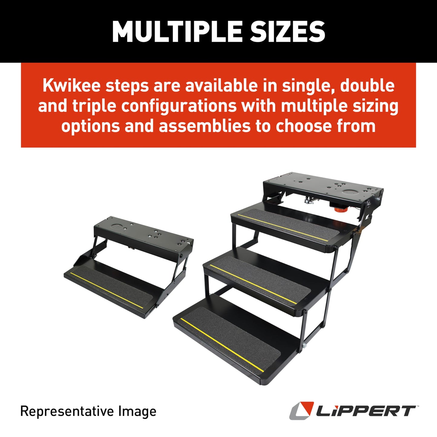 Kwikee 38 Series Electric Step Assembly, Logic Control Unit, Power Switch Kit for RV, Travel Trailers, Hidden Light, 8.5" Step Rise, Anti-Slip Surface, 12V DC Motor, Steel Construction - 3723383