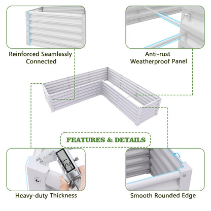 A ANLEOLIFE L-Shaped Galvanized Raised Garden Beds Outdoor,74x74x18in Large Metal Planter Box for Planting Vegetables Flowers Herb, Anti-Rust & Easy-Setup, Antique White