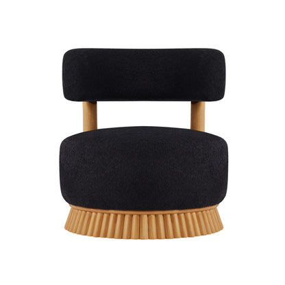 Christopher Knight Home Eloise Modern Accent Chair for Living Room, Boucle Upholstered Single Lounge Sofa Chair with Wooden Frame, Comfy Reading Chair for Bedroom, Black+Natural