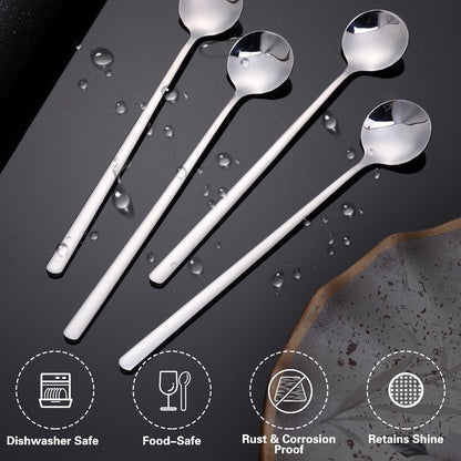 Long Ice Tea Spoons, 6.7 Inch Stirring Spoons, Silver Coffee Cocktail Spoon for Stirring Ice Cream, 4 Pack