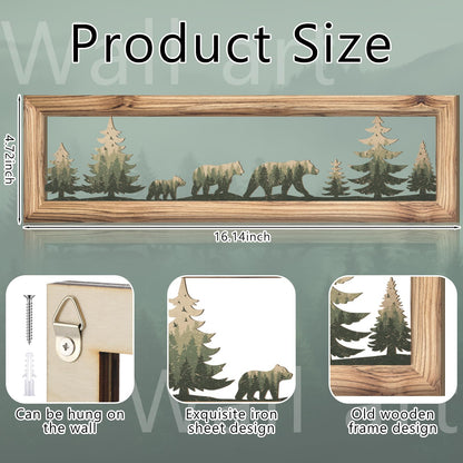 Wesiti Woodland Bear Wall Art 16 Inch Wood Frame Metal Rustic Forest Animal Wall Decor Farmhouse Lodge Cabin Picture Art Decor for Home Bedroom Living Room