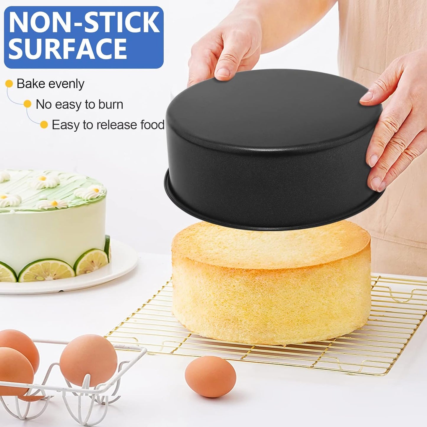 P&P CHEF 8 x 3 Inch Nonstick Cake Pan Set of 2, Round Baking Pans for Birthday & Wedding Layer Cake