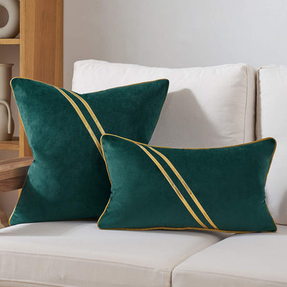 Avigers Luxury Modern Teal Gold Velvet Cushion Case, 12 x 20 Inch Striped Lines Decorative Pillow for Couch