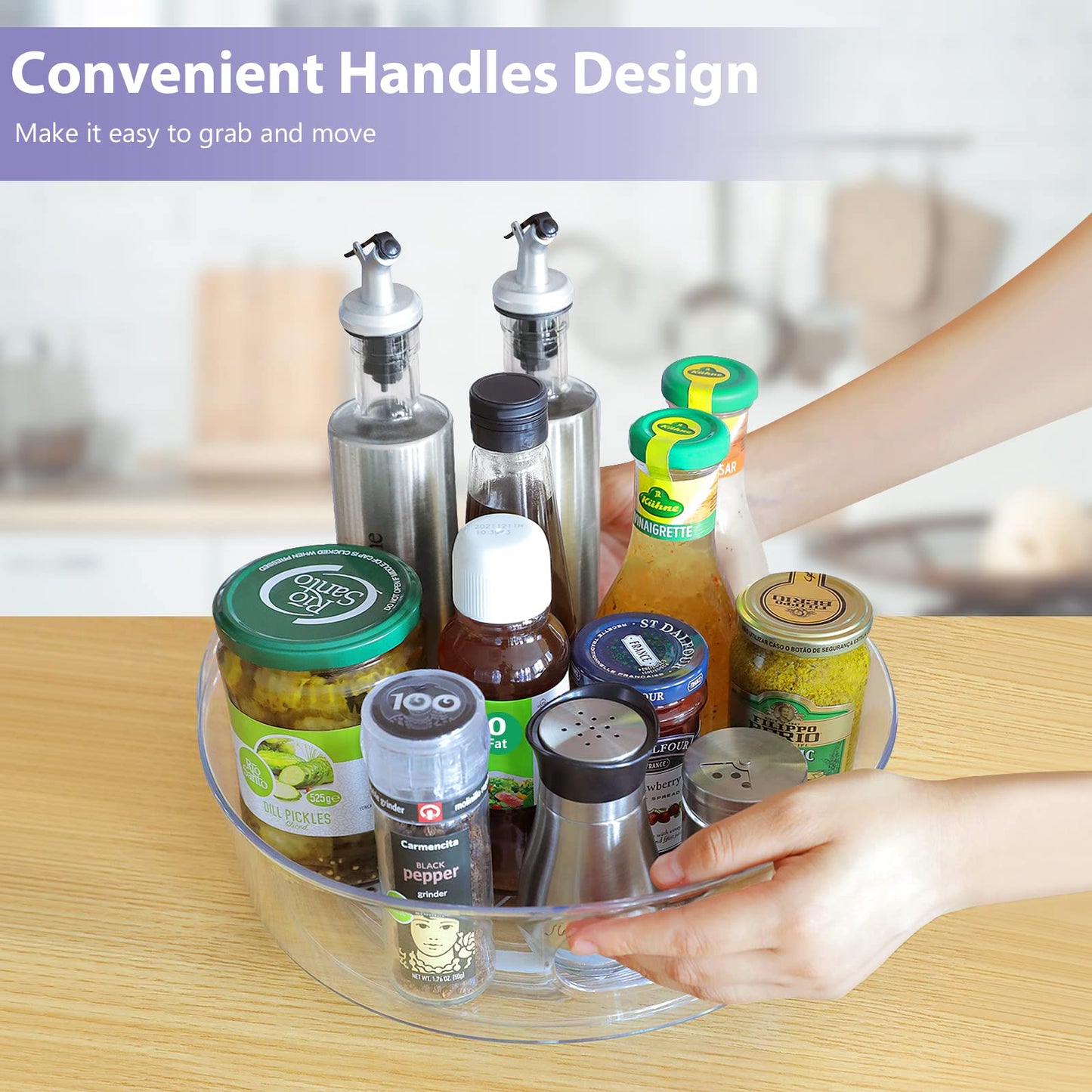 GUZON 4 Pack Lazy Susan Organizer for Cabinet, Upgraded 11.5" Clear Turntable Organizer with Handles and Raised Edge, Lazy Susan for Table Top, Pantry Organizers and Storage for Kitchen, Refrigerator