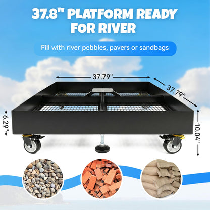 DRKSBESTO Cantilever Umbrella Base with Wheels, Heavy Duty Patio Umbrella Base Fillable with Stones, Large 37.79 Inch Square Base, Steel Frame Outdoor Stand for Offset Umbrellas