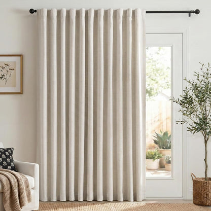 Skiennix 100% Blackout Linen Curtains - Thermal Insulated Drapes for Bedroom | 96" Long, Cream