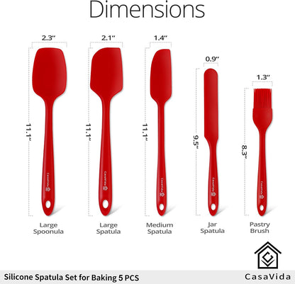 CasaVida 5pcs Silicone Spatula Set, Red High Heat Resistant Non Stick Kitchen Utensils for Baking