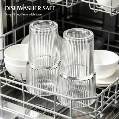 INSETLAN 20 oz Ribbed Glass Tumblers with Lids and Glass Straws – 2-Piece Glassware Set, Heavy-Duty Tumblers, Ideal for Iced Coffee, Smoothies, Cocktails, and Juices – Elegant and Durable Drinkware