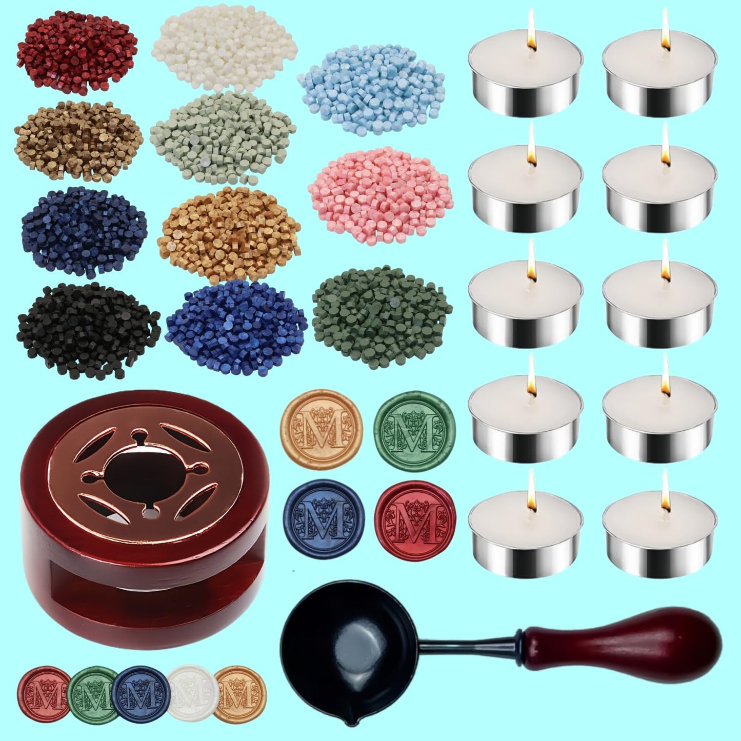 Wine Red Sealing Wax Beads, ONWINPOR 400pcs Wax Seal Kit with Warmer, Non-Slip Spoon, Candles for Envelopes, Stamp Letter Seal,Wedding Invitations (Wine Red)