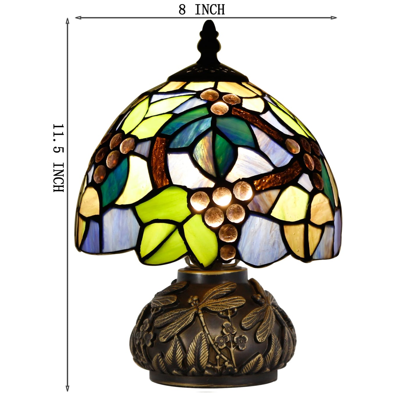 ZJART Small Tiffany Table Lamp Stained Glass Desk Lamp 8X8X11 Inch Accent Antique Light (Amber Grape)