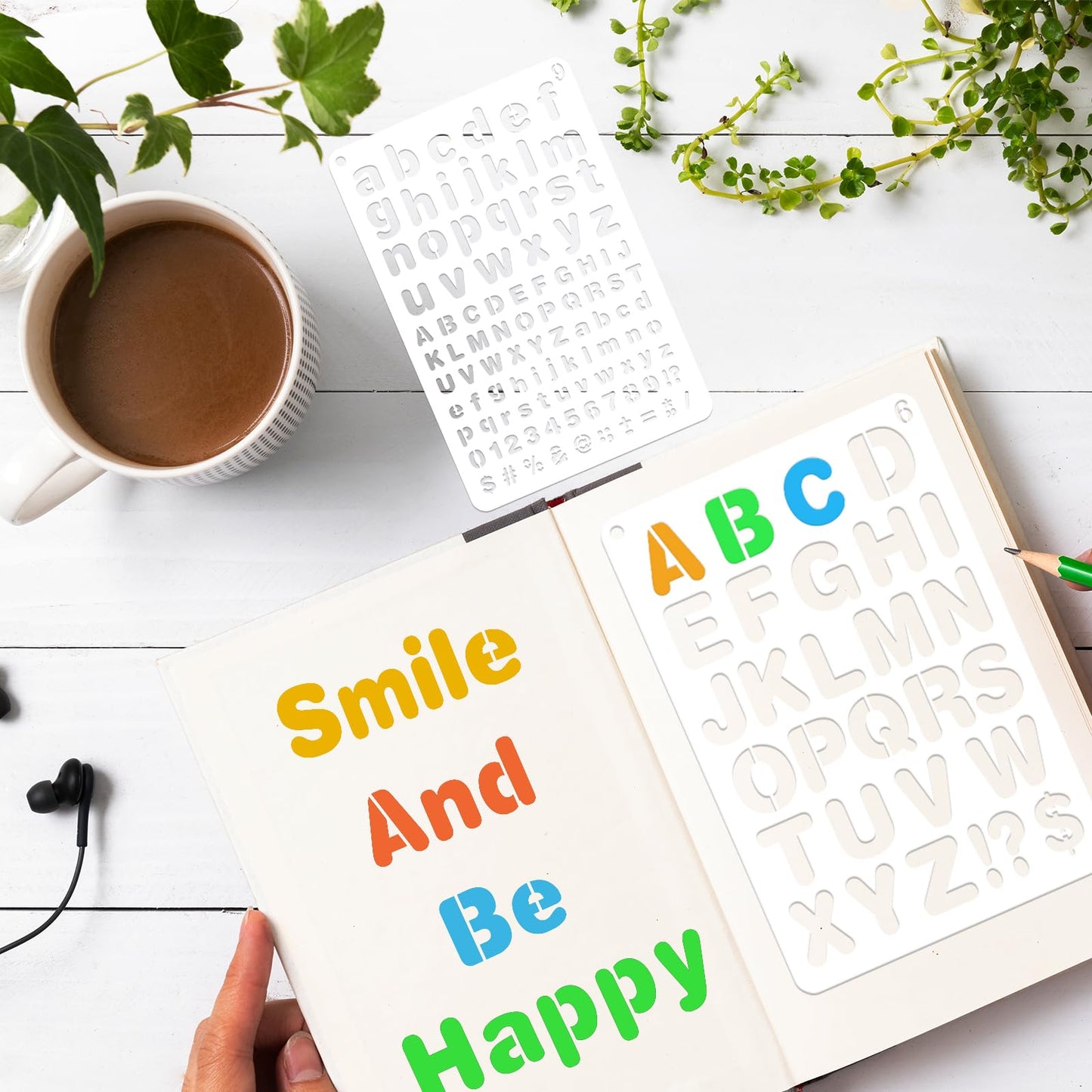 BAMIDELE Letter and Number Stencils for Painting - 40 PCS Small Alphabet Stencils (1, 0.75, 0.5, 0.35 Inch) for Crafts, Wood, Cakes - Reusable Plastic Bullet Journaling Letter Stencil (7.5 x 5 Inch)