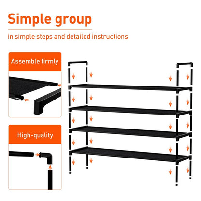 Nbwxcwbs Shoe Rack 4 Tier Shoe Organizer Shoe Storage Shoe Rack for Narrow Hallway Entryway Bedroom Easy Assembly (Black)