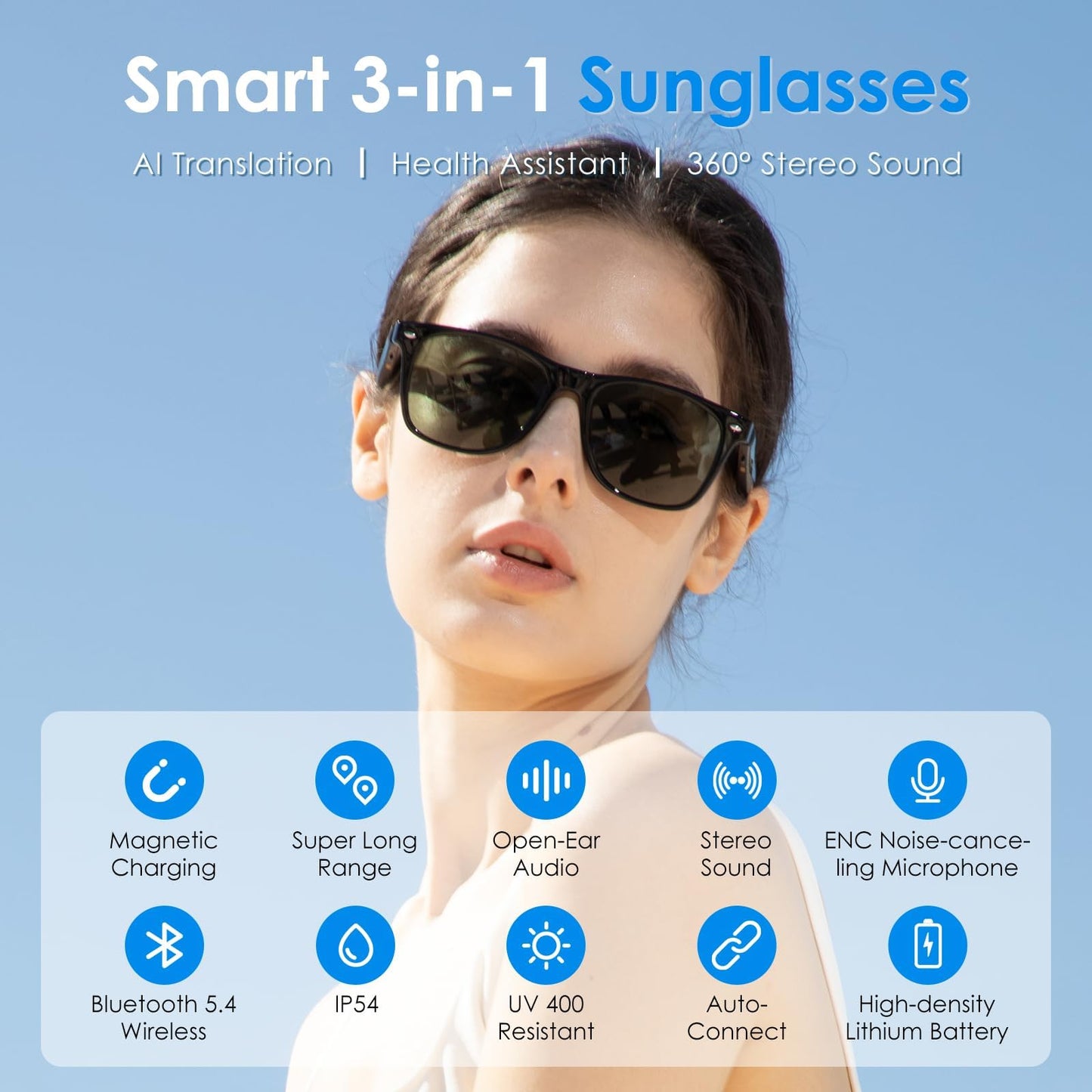 GetD AI Glasses for Men & Women, Smart Glasses Powered by ChatGPT, AI Real-time Translation with 145 Languages, 11H Music Play, Bluetooth Glasses with Photochromic Lens for Daily Use, Travel