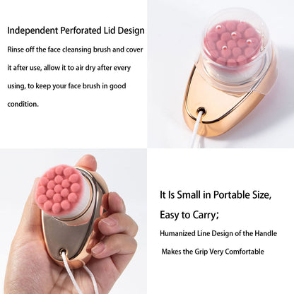 2 Pack Facial Cleansing Brush 2 in 1 for Face Exfoliation, Soft Bamboo Charcoal Microfiber Bristle Dual Face Silicone Scrubber Brush for Pore Deep Cleansing Skincare with Lid, Black+Gradient