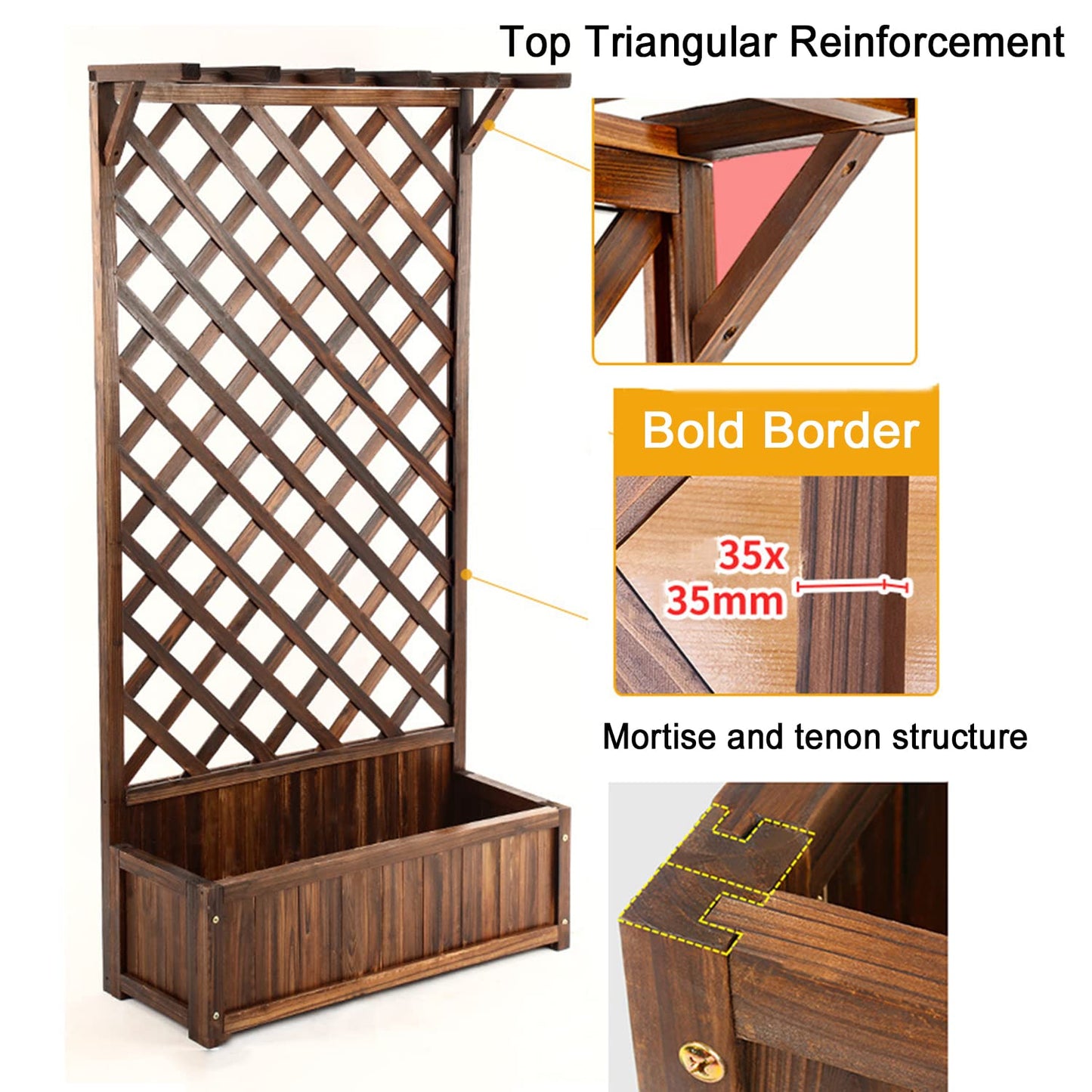 Bubinblau Outdoor Raised Bed with Trellis, Large Wooden Planter Box, Garden Vertical Planter Raised Bed for Plant Flower Climbing Pot Hanging,90x180cm