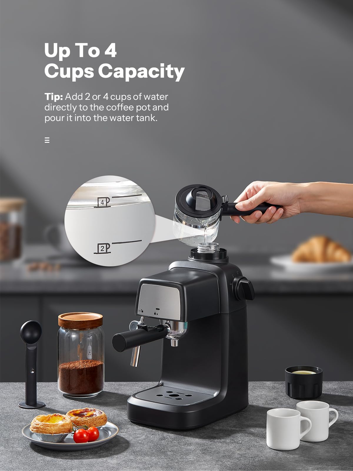 Reemix Espresso Machine 3.5 Bar, 800W Compact Size Coffee Maker with Steam Wand, 4 Cups Cappuccino & Latte Machine for Home and Office