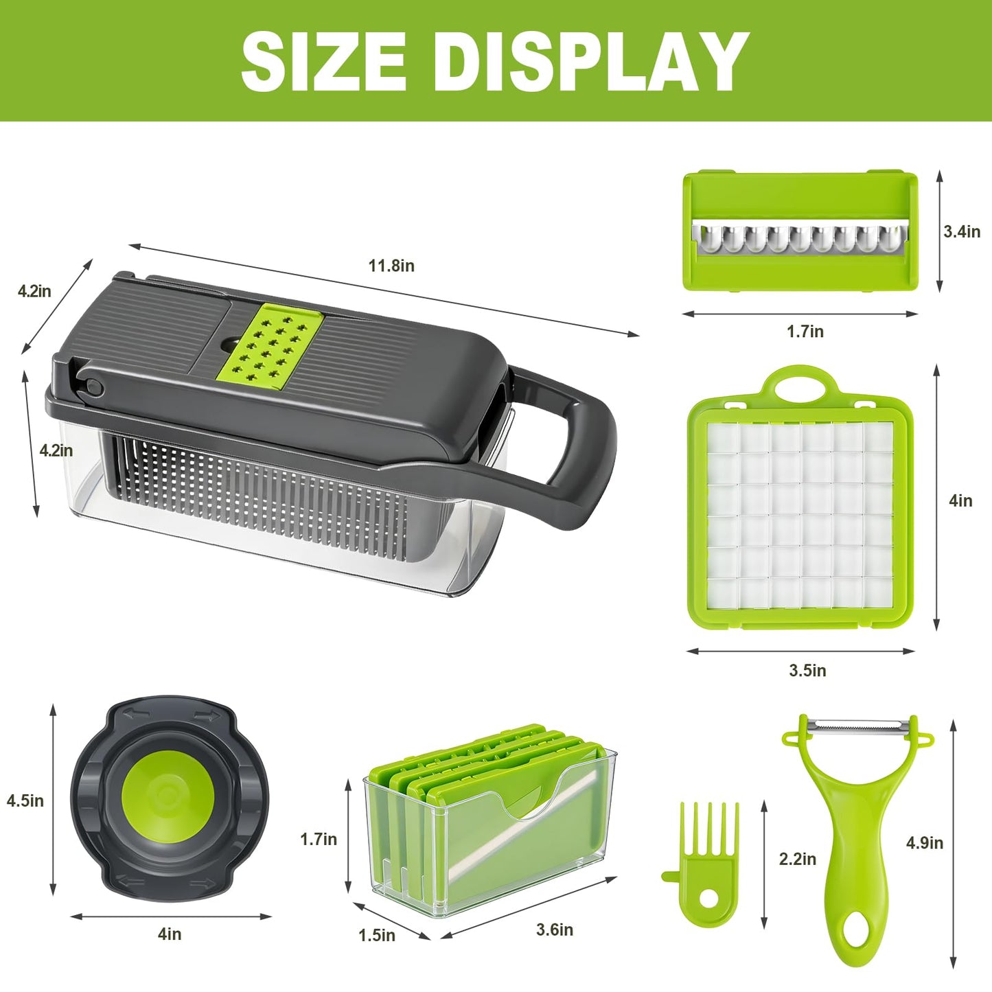 8 Blade All-in-1 Vegetable Chopper Mandoline Slicer with Container,Veggie Cutter for Salad, Onion Chopper,Food Chopper, Includes Egg Separator & Vegetable Peeler, Kitchen Gadgets Essentials, Gray