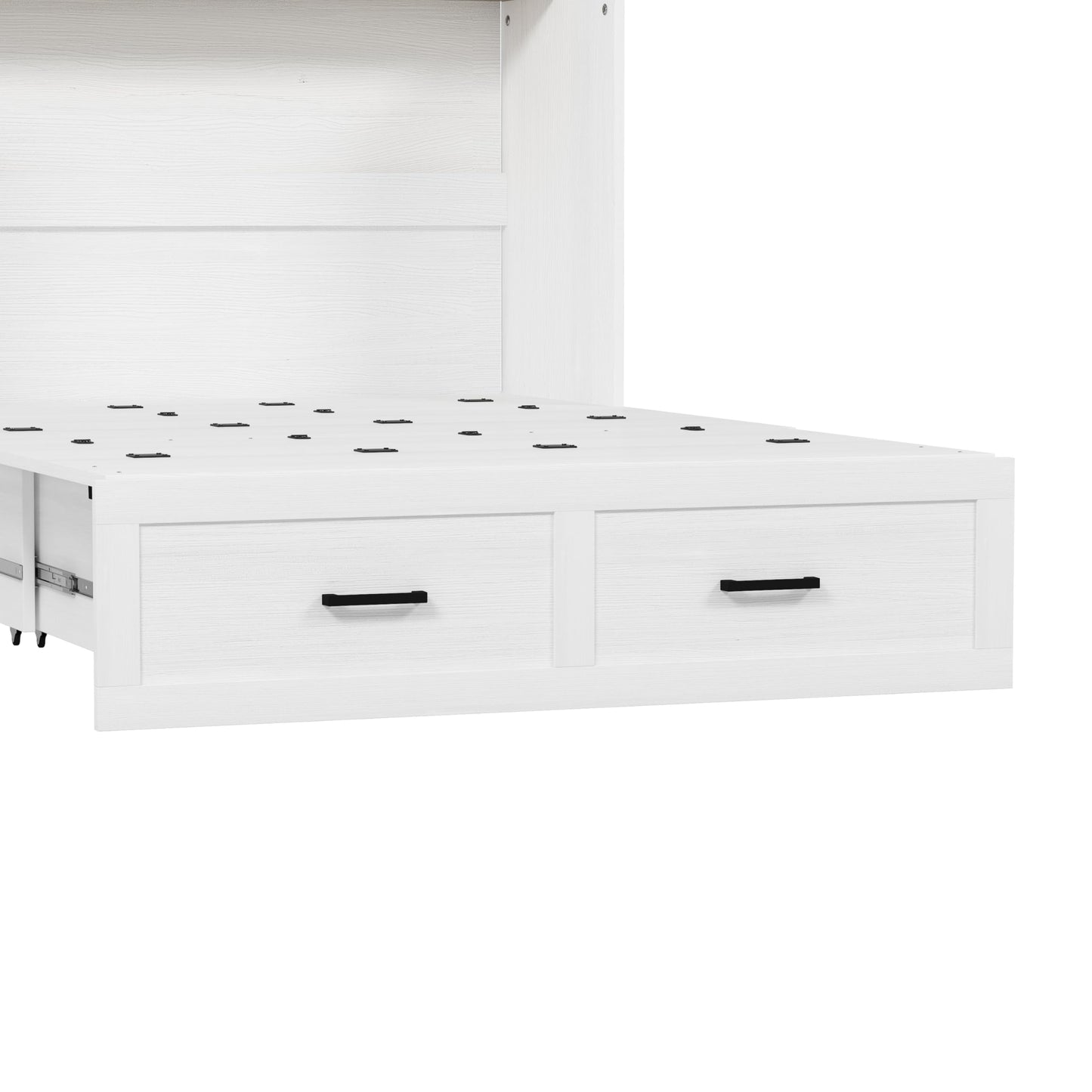 Ball & Cast Murphy Bed Full Size with Charging Station,Farmhouse Murphy Cabinet with Large Storage Drawer,Hideaway Bed Foldable Platform Bed for Guest Room, Apartment, White