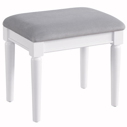 24/7 Shop at Home Nyx Traditional 3-Piece Wood 5 Drawers Makeup Vanity Table, Tri-Fold Mirror and Stool Set with Jewelry Storage, 7 Shelves, Padded Seat for Bedroom, Dressing Room, White and Gray