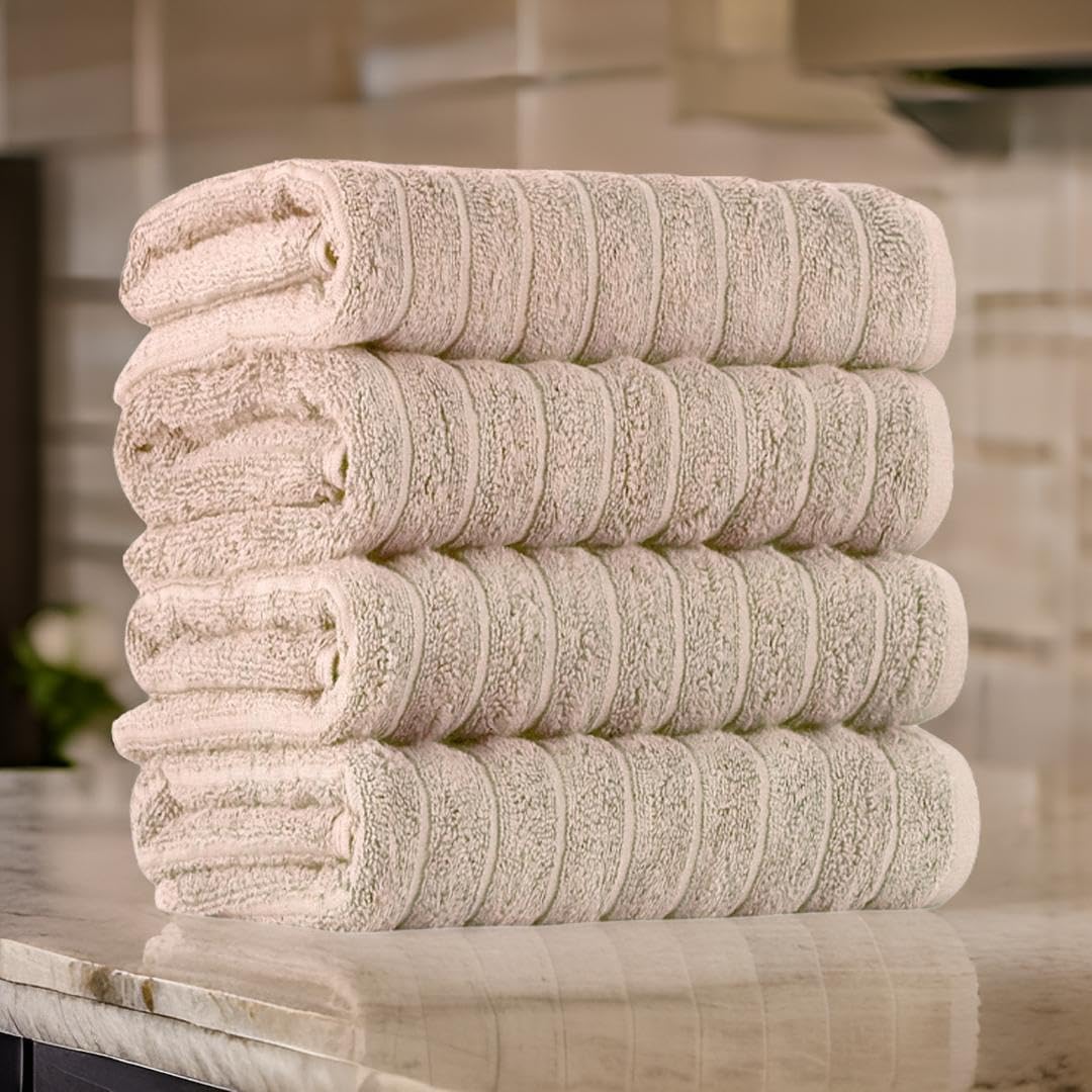 Classic Turkish Towels CTT Luxury Hand Towels Set of 4, 100% Turkish Cotton, Quick Dry, 20"x32", Almond Beige